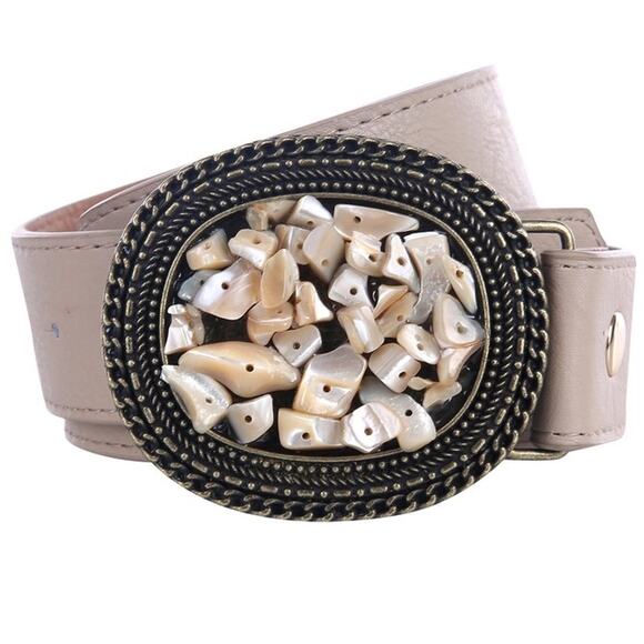 Cream Bronze Embellished Buckle Belt XL - Picture 1 of 1